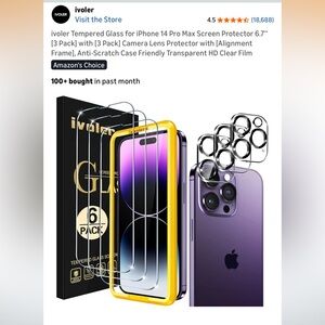 NEW 5-PACK iVoler Tempered Glass Screen Protector for iPhone 14 Pro Max